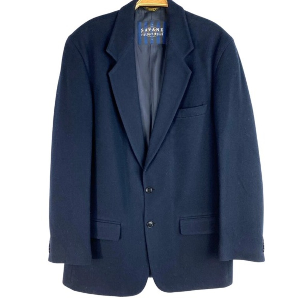 Savane Classic Navy Mens Wool Blazer Sport Coat Jacket Size 40L Blue Friday Wear